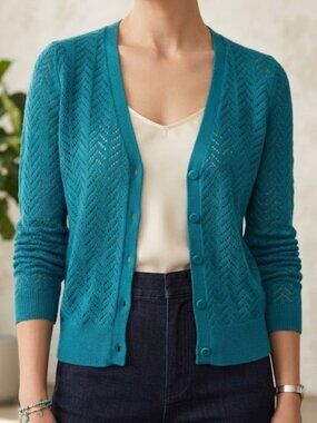 Ann Taylor Teal Button Knit Cardigan